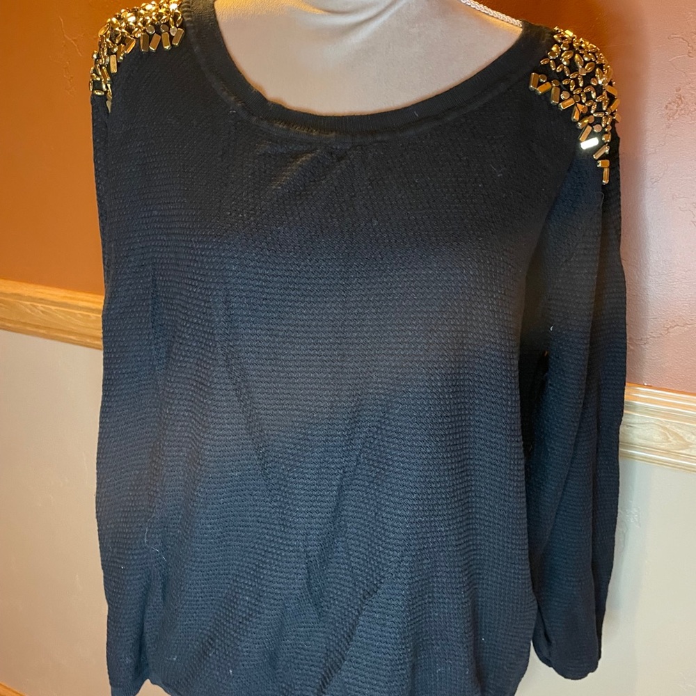 Black Sweater with Gold Embellishments